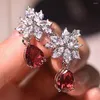 Stud Earrings 2023 Arrival Luxury Red Color Pear For Women Anniversary Gift Jewelry Wholesale E7657