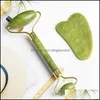 Arts And Crafts 2In1 Set Green Natural Jade Roller Guasha Gua Sha Scraper Tools Stone Face Masr For Neck Back Skin Care Lifting Drop Ot2Mu