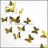 Wall Stickers Mirror Decal Butterflies 3D Art Party Wedding Diy Home Decors Sticker Fridge Drop Delivery Garden Otedh