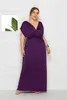 Robes solides sexy pour femmes de grande taille, couleur et col en V, robe ample à grand ourlet