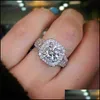 حلقات الكتلة 14K خاتم الماس الذهب الأبيض للنساء المربع أنيلوس بيزوتيريا الزفاف Bague Diamant Gemstone Jewelry Girls 820 Q2 Dro Dhxbw