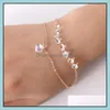 Charm Bracelets Fashion Double Heart Crystal Bracelet Female Engagement Wedding Accessories Gold Chain White Jewelry Drop Delivery Dhpmz
