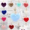 Keychains Lanyards Fluffy Pompom Key Rings for Women Soft Heart Shape Rabbit Ball Car Bag 액세서리 Keyfobs Pendant Jewelry Drop DHGA9