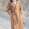 Femmes mélanges de laine femmes lâche chaud Long manteau d'hiver col rabattu ceinture réglable manteaux Abrigos Mujer Invierno