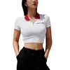 Kvinnors T -skjortor Xingqing Fashion Shirt Letter Print Slim Zipper Crop Summer Color Block Clothes Camis