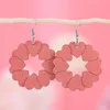 Hoop Earrings Pink Heart Stitching Star Double Sided Wooden Valentine's Day Gift