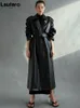 Damesleer Faux Lautaro Autumn Lange Oversized Black Trench Coat For Dames Mouw Belt Double Breasted Loose Fashion 230111