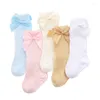 Socks Baby Infants Kids Toddlers Girls Boys Knee High Tights Leg Warmer Ribbon Bow Solid Cotton Stretch Cute Lovely 0-3Y