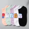 Chaussettes en coton pour femmes, mode, dessin animé, cheville invisible, été, japonais, blanc, noir, bateau, décontracté, doux, courtes pour filles