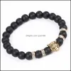 Bracelets porte-bonheur breloques pour hommes femmes or tête Bracelet lave noire pierre naturelle perlée livraison directe bijoux Dh6Ip