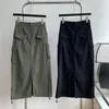 Rokken Lauri Laki Casual Baggy Long Cargo Women Pockets Streetwear Drawtring Hem Hoge taille Midi Rok Y2K