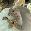 Boucles d'oreilles étalon cristal de coeur rouge vintage pour femmes croix en ruine pendente coulif à oreille bijoux de bijoux de fête