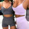 Kvinnors spårningsdräkter 2023 Summer Sport Set Women Two 2 Piece Purple Crop Topsport Bra Shorts Sportsuit Workout Outfit Thin Polyester Gym