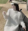 Kadın Sweaters Chic Moda Kadın Vizon Kaşmir Beyaz Altaklar Tembel Sonbahar Kış Yumuşak Sıcak Kalın Tiftik Örgü Gevşek Kazak Tops