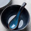 Skedar 4st/mycket japansk stil keramisk hushållssoppskopa söt blå glasyr som äter dricka serverande sked köksbordsartiklar