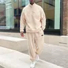 مسارات الرجال 2023 Spring Streetwear Mens Fleece يضع ألوان صلبة ملونة طويلة الأكمام سحاب قمم وملابس السراويل بدلتين من قطعتين