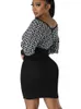 Casual Dresses Bodycon Women Dress Aututmn V Neck Long Sleeve Printed Fashion High Waist Hip Wrap Midi Vestidos Elegantes 2023