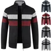 Men's Sweaters 2023 Men's Autumn Winter Thicken Stand Collar Coat Striped Color Knit Sweater Fashion Casual Loose Jackets Clothes