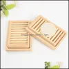 Porte-savons Avec Plateau En Bois Naturel Bambou Boîte Rack Plaque Portable Titulaire Salle De Bains Accessoires Drop Delivery Maison Jardin Bain Dhcsj