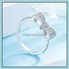 Med sidorstenar Bow Ring Micro Inlay Romantic FL Cubic Zirconia Party Jewelry Gift Sier Rings Drop Delivery Dhyhb