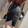 Rokken pu lesther riem sexy bodycon rok gesplitst zwart kantoor dame mode elegante streetwear strak 2023 herfst winter