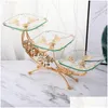 Dishes Plates Decorative Dessert Tray Metal Glass Fruit Plate Court Style El Carved Jewelry Organizer Serving Living Room Bedroomd Dh8I1