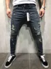 Herr jeans spring långa smala blyertsbyxor rippade hål 2023 herr mode tunna mager för män hiphop byxor kläder kläder