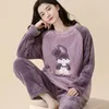 Dames slaapkleding flanellen vrouwen warme dikke pyjama sets koraal fluweel pyjama's met lange mouwen set herfst winter