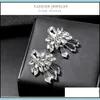 Dangle Chandelier Fashion Crystal Flower Leaf Wedding Earring For Elegant Women Bridal Jewelry Accessories Gift Drop Delivery Earri Ot3G4