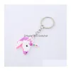 Keychains Lanyards 16 Styles Cartoon Keychain Pvc Soft Rubber Doll Pendant Rainbow Horse Handicraft Accessories Keyring Drop Deliv Dhsam