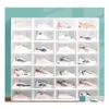 Storage Boxes Bins Mticolor Clear Shoe Box Foldable Plastic Transparent Home Organizer Stackable Display Superimposed Combination Otys5