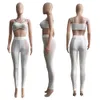 Bulk grossistbanor Kvinnor Summer Diamonds Outfits Two Piece Set Solid Sleeveless Tank Top och Mesh Leggings Sexy See Through Clothes Night Club Wear 9180