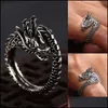 Bande Anneaux Cool Ouverture Hommes Femmes Bijoux Réglable Sterling Dragon Anneau Bons Cadeaux Alliage Animal Métal Unisexe Gothique Punk Drop Deliv Dhour