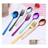 Spoons Purple Sier Gold Korean 304 Stainless Steel Spoon Fork High Quality Mixing Dinnerware Kitchen Accessories Drop Delivery Home Dhhxs