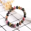 Bracelet en cristal Tourmaline naturel pour femmes, perles rondes de 4 à 7 MM, bijoux à la mode pour filles, cadeau, couleur non teintée en verre