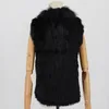 Women's Fur Faux Fashion Real Rabbit Vest Highend Knitted Sleeveless Vests With Natural Raccoon Jacket Coat 230112