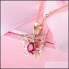 Pendant Necklaces Rose Gold Necklace Dancing Butterfly Gemstone 18K Cutout Ruby Pendants Party Gift Jewelry Drop Delivery Dhyix