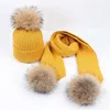 Basker vinter barn barn flickor hatt halsduk set rascoon päls boll baby pom beanies pojkar varm fleece cap