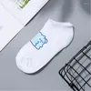 Chaussettes en coton pour femmes, mode, dessin animé, cheville invisible, été, japonais, blanc, noir, bateau, décontracté, doux, courtes pour filles