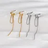 Ryggar örhängen 1st Crystal Star Chain Cuff for Women Zircon Imitation Pearl Tassel Ear Clip Geometric Earclip Smycken