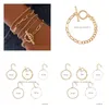 Charm Bracelets Fashion Jewelry Mti Layer Bracelet Set Ot Buckle Rhinstone Beads Geometric Hollowed Chain Drop Delivery Dh0Pl