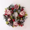 Flores decorativas Simulação Peony Wreath Rattan redonda Decoração de Garland Artificial Flor Fake Door Parede Ornamento pendurado