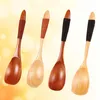 Spoons 4Pcs Japanese Style Wooden Kids Soup Natural Wood Rice Serving Tableware Flatware Set With Tied Line On Handle