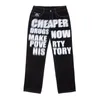 Men's Jeans Y2K Street Trend Letter Print Black Pants Gothy Loose Straight Wide Leg Hip-hop Men Dragging Casual