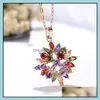 ペンダントネックレスMTicolor Stones CZ for Women Flower Cubic Zirconia Crystal Rose Gold Color Small Jewelry Drop Delivery Pendants OTBVV