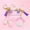 Porte-clés Longes Mode Pompon Femmes Bijoux Az Lettres Initiale Glitter Résine Sac À Main Pendentif Mignon Porte-clés Anneaux Accessoires Dhfhi