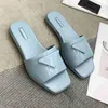 2022 Women Slippers Square Toe Sandals Fashion Beach Flip Flops Genuine Leather Slides Summer Flat Sandal Party Wedding Slipper x9e3#