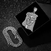 Pendant Necklaces Hip Hop Jesus Necklace & With Stainless Steel Rope Chain Gold Color Iced Out Cubic Zircon Men's Jewelry Gift