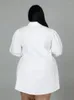 Robes de taille plus chemise blanche Repliez le collier long manches longues Femmes de fête d'anniversaire de soirée décontractée 4xl 5xl robes