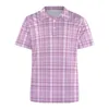 Men's Polos Lavender Purple Plaid Polo Shirt Men Pink Lines Print Casual Summer Funny T-Shirts Short Sleeves Custom Oversized Tops